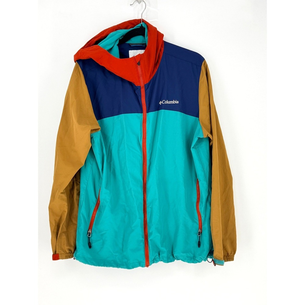 Vintage Columbia Mens Colorblock Hooded Windbreaker Jacket Retro Street Size XL